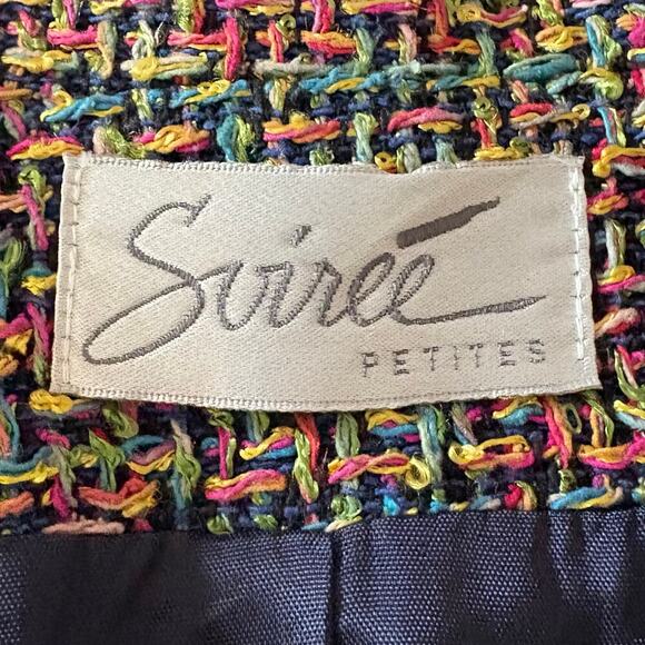 VTG SOIREE PETITES Tweed Blazer Multicolor Sz M Sophisticated Academia Old Money - Picture 5 of 9